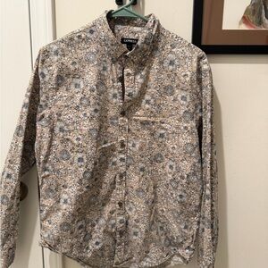 Express Men's Casual Floral Shirt - Beige and Black